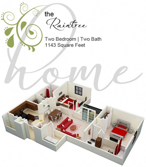 the rainier two bedroom two bath 1123 square feet floor plan